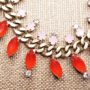 LOFT Orange Pink Gold Rhinestone Bold Necklace